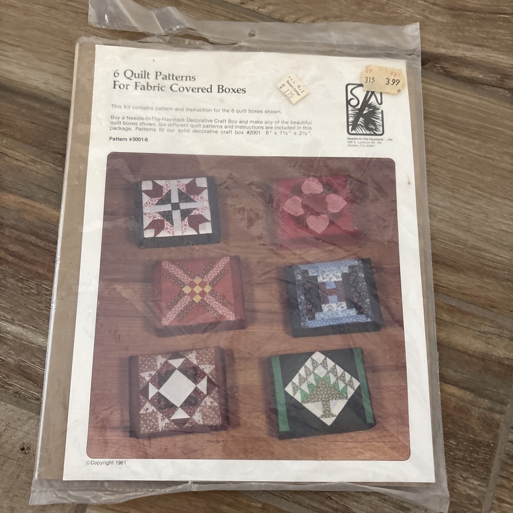 6 Quilt Patterson For Fabric‎ Covered Boxes Pattern #3001-6